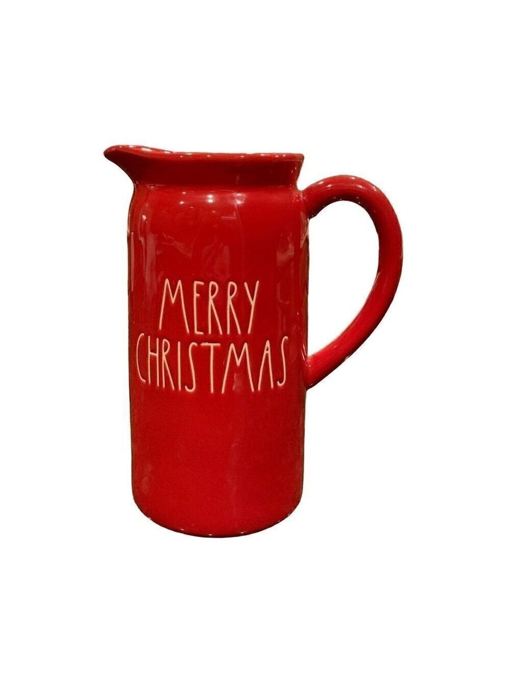 Rae Dunn MERRY CHRISTMAS Red Pitcher Vase Ceramic Holiday Home Decor Christmas